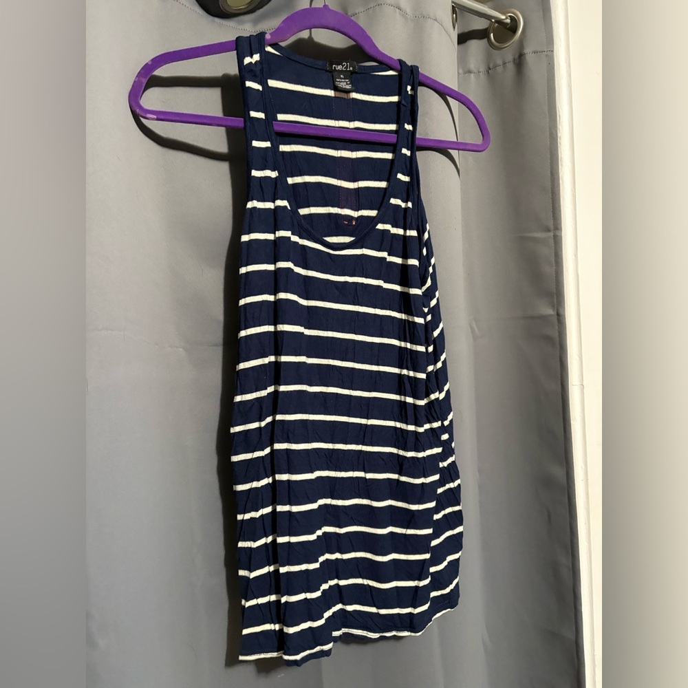Rue21 Navy and Cream Striped Top